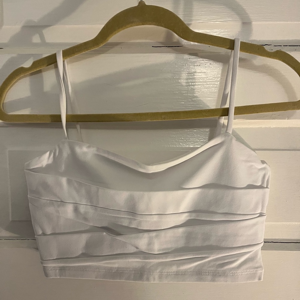 Susana Monaco White Spaghetti Strap Pleated Crop Top